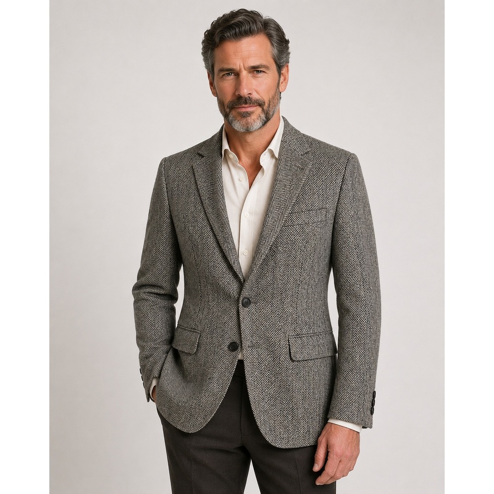 Vintage Stafford Harris Tweed Herringbone Wool Blazer — Made in USA